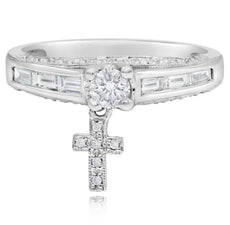 .69CT DIAMOND 18KT WHITE GOLD 3D ROUND & BAGUETTE FLOATING CROSS ENGAGEMENT RING