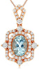 LARGE .93CT DIAMOND & AAA AQUAMARINE 14KT ROSE GOLD OVAL FLOWER FLOATING PENDANT