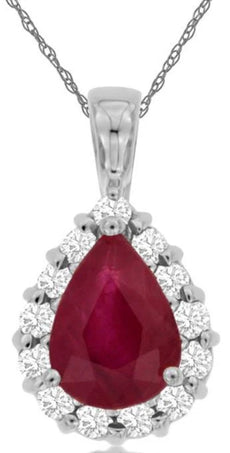1.42CT DIAMOND & AAA RUBY 14KT WHITE GOLD 3D PEAR SHAPE & ROUND FLOATING PENDANT
