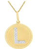 .05CT DIAMOND 14K 2 TONE GOLD L INITIAL ROUND MATTE & SHINY FUN FLOATING PENDANT