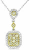 .76CT WHITE & FANCY YELLOW DIAMOND 14K WHITE GOLD CLUSTER SQUARE OCTAGON PENDANT