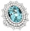 EXTRA LARGE 11.2CT DIAMOND & AAA AQUAMARINE 14KT WHITE GOLD 3D OVAL & ROUND RING