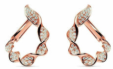 ESTATE .58CT DIAMOND 18KT ROSE GOLD LEAF ROPE TEAR DROP CLIP ON HANGING EARRINGS