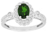 1.29CT DIAMOND & AAA RUSSALITE 14KT WHITE GOLD 3D OVAL & ROUND BEZEL FLOWER RING