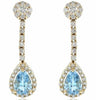 2.36CT DIAMOND & BLUE TOPAZ 14KT YELLOW GOLD FLOWER TEAR DROP HANGING EARRINGS