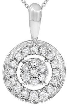.25CT DIAMOND 14KT WHITE GOLD 3D CLUSTER FLOWER HALO FILIGREE FLOATING PENDANT