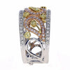 LARGE .67CT WHITE PINK & FANCY YELLOW DIAMOND 18K TRI COLOR GOLD MULTI LEAF RING