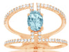 1.03CT DIAMOND & AAA AQUAMARINE 14KT ROSE GOLD OVAL & ROUND DOUBLE BAR FUN RING