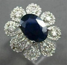 ESTATE LARGE 5.53CTW DIAMOND & AAA SAPPHIRE 14KT WHITE GOLD FLORAL RING AMAZING!