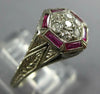 ANTIQUE .34CT DIAMOND & AAA RUBY 18K WHITE GOLD 3D CLUSTER ENGAGEMENT RING 26872