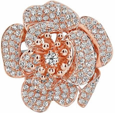 ESTATE EXTRA LARGE 1.24CT DIAMOND 18KT ROSE GOLD 3D ROSE FLOWER FUN RING