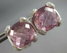 LARGE 16.55CT DIAMOND & AAA PINK TOPAZ 14KT WHITE GOLD CUSHION CLIP ON EARRINGS