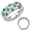 WIDE .73CT DIAMOND & AAA EMERALD 14K WHITE GOLD ROUND THREE ROW ANNIVERSARY RING