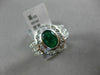 ESTATE 2.19CT DIAMOND & EMERALD 18K WHITE GOLD OVAL FLOWER BEZEL ENGAGEMENT RING