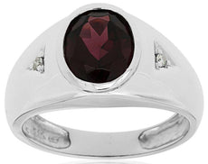 3.04CT DIAMOND & AAA RHODOLITE 14KT WHITE GOLD 3D OVAL & ROUND BEZEL MENS RING