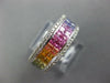 3.70CT DIAMOND & AAA RAINBOW SAPPHIRE 14K WHITE GOLD PRINCESS INVISIBLE FUN RING