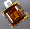 EXTRA LARGE 36.70CT DIAMOND AAA CITRINE 14KT YELLOW GOLD EMERALD CUT FLOWER RING