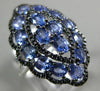 ESTATE LARGE 6.37CT BLACK DIAMOND & TANZANITE 14K WHITE GOLD MARQUISE SHAPE RING