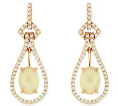 1.34CT DIAMOND & AAA OPAL 14KT ROSE GOLD OVAL & ROUND TEAR DROP HANGING EARRINGS