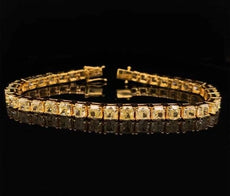 13.26CT FANCY YELLOW DIAMOND 18K YELLOW GOLD 3D CUSHION ETERNITY TENNIS BRACELET
