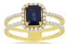 1.4CT DIAMOND & AAA SAPPHIRE 14K YELLOW GOLD 3D BAGUETTE & ROUND ENGAGEMENT RING