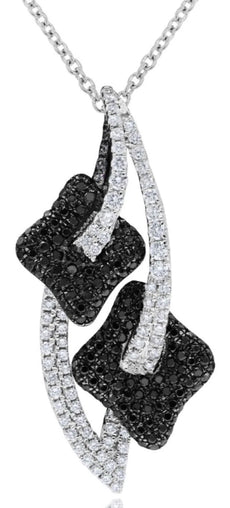 .81CT WHITE & BLACK DIAMOND 18K WHITE GOLD DOUBLE SQUARE FLORAL FLOATING PENDANT