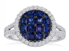 1.84CT DIAMOND & SAPPHIRE 14KT WHITE & BLACK GOLD ROUND & SQUARE INVISIBLE RING