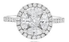 1.35CT DIAMOND 18K WHITE GOLD ROUND & MARQUISE INVISIBLE FLOWER FRIENDSHIP RING