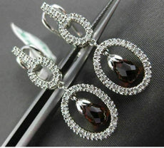ESTATE 2.15CT DIAMOND & AAA GARNET 14KT WHITE GOLD OVAL HANGING DROP EARRINGS