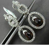 ESTATE 2.15CT DIAMOND & AAA GARNET 14KT WHITE GOLD OVAL HANGING DROP EARRINGS