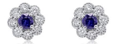 ESTATE .68CT DIAMOND & AAA SAPPHIRE 14K WHITE GOLD FLOWER FILIGREE STUD EARRINGS