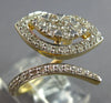 LARGE .82CT DIAMOND 14K YELLOW GOLD 3D CLUSTER INVISIBLE DOUBLE LEAF FUN RING