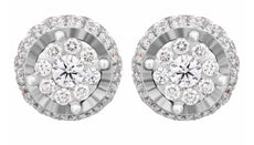 ESTATE .54CT DIAMOND 18K WHITE GOLD ROUND FLOWER HALO DIAMOND CUT STUD EARRINGS
