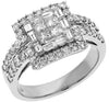 LARGE 1.62CT DIAMOND 14K WHITE GOLD ROUND BAGUETTE & PRINCESS INVISIBLE FUN RING