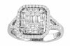 ESTATE LARGE .9CT DIAMOND 18KT WHITE GOLD ROUND & BAGUETTE HALO SQUARE LOVE RING