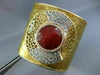 EXTRA LARGE 15.65CT DIAMOND & AAA RED AGATE 18K YELLOW GOLD CUFF BANGLE BRACELET