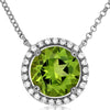 ESTATE 2.14CT DIAMOND & AAA PERIDOT 14KT WHITE GOLD 3D ROUND HALO LOVE NECKLACE