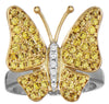 ESTATE 1.04CT WHITE & FANCY YELLOW DIAMOND 18KT 2 TONE GOLD BUTTERFLY LOVE RING
