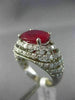 ESTATE LARGE 6.03CT DIAMOND & AAA OVAL RUBY 14KT WHITE GOLD HALO CURVED FUN RING