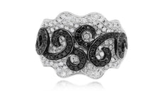 ESTATE WIDE 1.87CT WHITE & BLACK DIAMOND 14KT WHITE GOLD 3D FILIGREE FUN RING