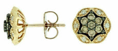 .61CT WHITE & CHOCOLATE FANCY DIAMOND 14KT YELLOW GOLD 3D CLUSTER STUD EARRINGS