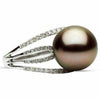 LARGE .32CT DIAMOND & AAA TAHITIAN PEARL 14K WHITE GOLD SOLITAIRE 3 ROW FUN RING