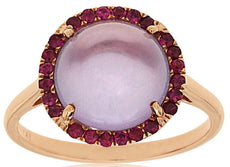 ESTATE 4.13CT AAA AMETHYST & RUBY 14KT ROSE GOLD 3D ROUND CLASSIC HALO FUN RING