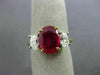 ESTATE 3.60CT DIAMOND & AAA RUBY 18K YELLOW GOLD & PLATINUM OVAL ENGAGEMENT RING