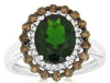 LARGE 3.1CT WHITE & MOCHA DIAMOND & AAA RUSSALITE 14KT WHITE GOLD 3D FLOWER RING