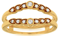 WIDE .19CT DIAMOND 14KT YELLOW GOLD 3D FILIGREE MILGRAIN INSERT ANNIVERSARY RING
