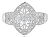 WIDE .43CT DIAMOND 14K WHITE GOLD 3D ROUND & MARQUISE OPEN FILIGREE 3 STONE RING