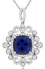 2.97CT DIAMOND & AAA TANZANITE 14KT WHITE GOLD CUSHION & ROUND FLOATING PENDANT