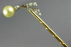 ANTIQUE .07CT OLD MINE DIAMOND & AAA PEARL 14K YELLOW GOLD BIRD LAPEL PIN #26535