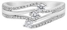 .33CT DIAMOND 14KT WHITE GOLD 3D PAST PRESENT FUTURE 3 STONE DIAGONAL LOVE RING